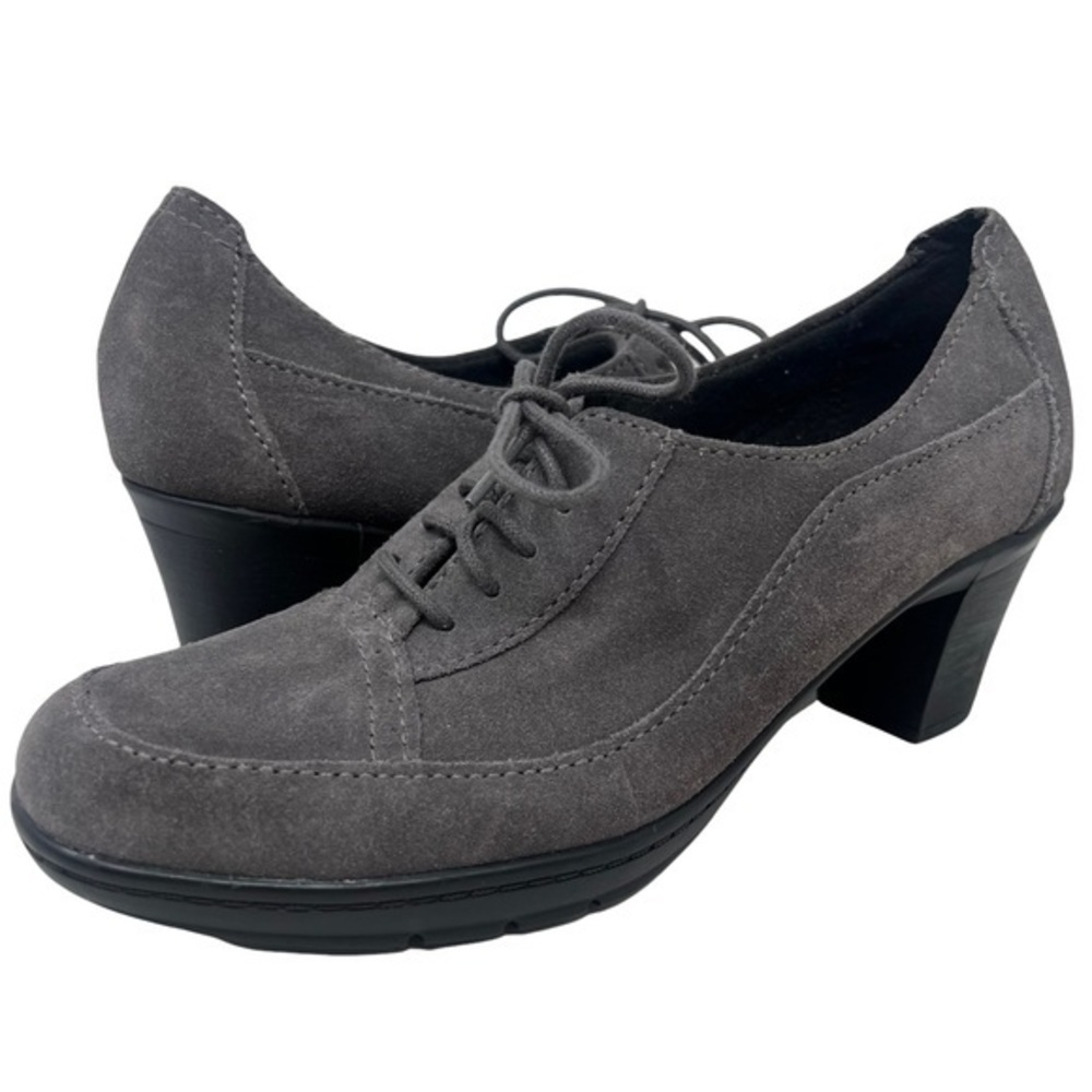 Clarks Gray Suede Lace-Up Block Heel Shoes